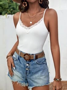 SHEIN VCAY 蕾絲拼接吊帶上衣 - 白色 - 查看 4
