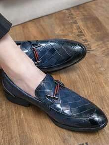 Hombres Mocasines de vestir con patrón de cuadros - Azul - Ver 3