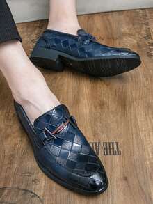 Hombres Mocasines de vestir con patrón de cuadros - Azul - Ver 4