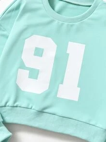 Girls Number Print Crop Sweatshirt - Mint Green - View 5