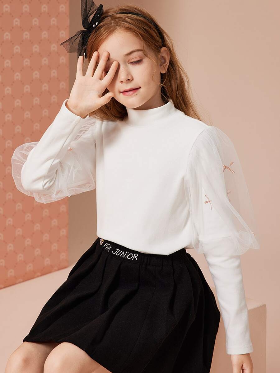 Áo thun tay dài giả cổ cho bé gái - trắng - Xem 1