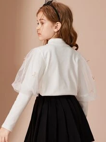 Áo thun tay dài giả cổ cho bé gái - trắng - Xem 2