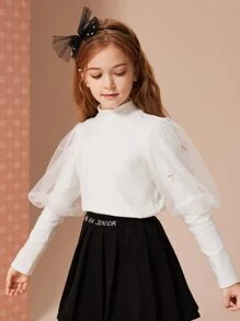 Áo thun tay dài giả cổ cho bé gái - trắng - Xem 3