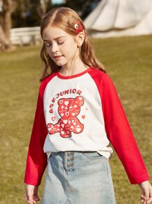 Cô gái Tween Chữ cái & Đồ họa hoạt hình Tay Raglan Áo thun - Đỏ và trắng - Xem 3