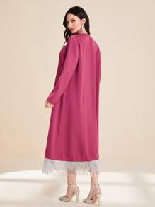 Al Najma Fringe Hem Cami Dress & Open Front Coat - Red Violet - View 2