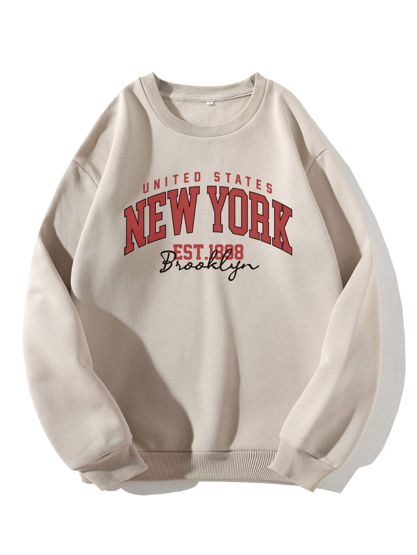 SHEIN EZwear Letter Graphic Thermal Pullover - Apricot - View 1