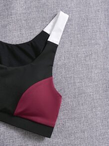 Easithlete 3pcs Colourblock Running Set Workout Suit Drawstring Hooded Tank & Strap Bra & Leggings - Multicolor - View 8