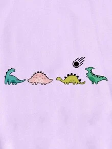 SHEIN EZwear Dinosaur Print Thermal Lined Drawstring Hoodie - Lilac Purple - View 6