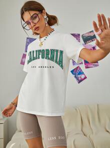 SHEIN EZwear Áo thun nữ Lá thư Giải trí - trắng - Xem 5