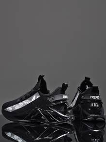 Men Letter Detail Lace-up Front Running Shoes - Black - View 4