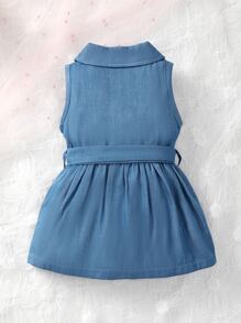Đầm em bé Nút phía trước màu trơn Giải trí - Màu xanh lam - Xem 2