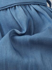 Đầm em bé Nút phía trước màu trơn Giải trí - Màu xanh lam - Xem 3