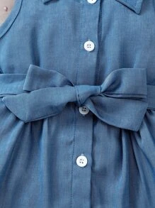 Đầm em bé Nút phía trước màu trơn Giải trí - Màu xanh lam - Xem 5