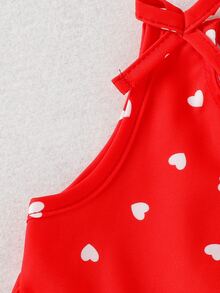 Bebé Mono con estampado de corazón de hombros con cordón bajo con fruncido - Rojo - Ver 4