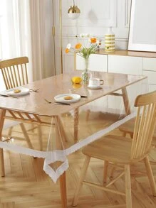 1pc Clear Waterproof Tablecloth - Clear - View 1