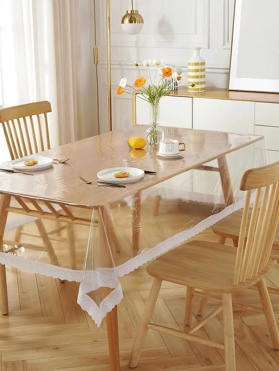 1pc Clear Waterproof Tablecloth - Clear - View 1