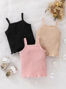 Bebé 3 piezas Top de tirantes tejido de canalé ribete en forma de lechuga - Multicolor - Ver 1