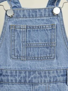 Toddler Boys Ripped Frayed Patched Pocket Denim Dungarees - Medium Wash - View 4