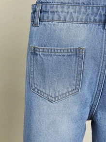 Toddler Boys Ripped Frayed Patched Pocket Denim Dungarees - Medium Wash - View 6