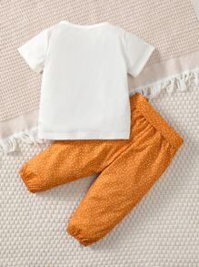 Baby Girl Slogan Graphic Tee & Polka Dot Pants - Multicolor - View 2