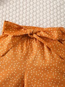 Baby Girl Slogan Graphic Tee & Polka Dot Pants - Multicolor - View 4