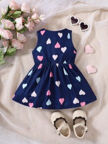 SHEIN Baby Girl Heart Print Dress - Navy Blue - View 2