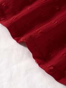 Baby Swiss Dot Asymmetrical Neck Ruffle Trim Belted Dress - Burgundy - View 7