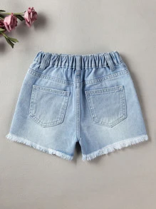 Toddler Girls Ripped Frayed Raw Hem Denim Shorts - Light Wash - View 2