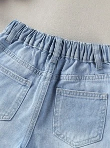 Toddler Girls Ripped Frayed Raw Hem Denim Shorts - Light Wash - View 3