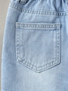 Toddler Girls Ripped Frayed Raw Hem Denim Shorts - Light Wash - View 5