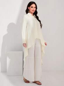 Mulvari Solid High Low Hem Shirt - Apricot - View 1