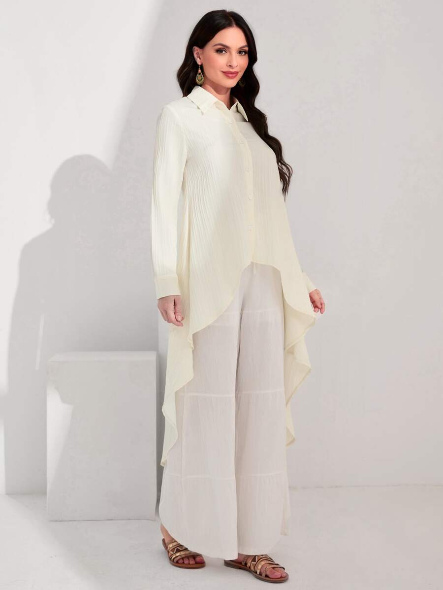 Mulvari Solid High Low Hem Shirt - Apricot - View 1