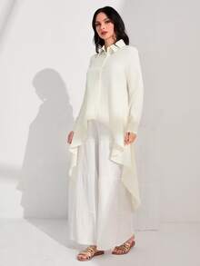 Mulvari Solid High Low Hem Shirt - Apricot - View 4