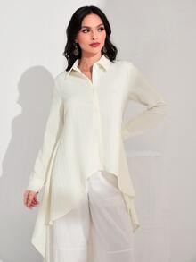 Mulvari Solid High Low Hem Shirt - Apricot - View 5