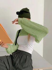 DAZY 網眼針織燈籠袖超短款上衣不附吊帶上衣 - 青檸色 - 查看 5