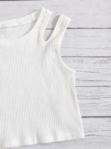 SHEIN Leap Crew Tween Girl Cut Out Tank Top & Ditsy Floral Print Ruffle Hem Skirt - Dark Green - View 3