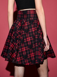 ROMWE PUNK Plaid Print Lace Up Front Skirt - Multicolor - View 2
