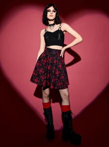 ROMWE PUNK Plaid Print Lace Up Front Skirt - Multicolor - View 3