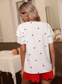 SHEIN Frenchy 愛心圖案蕾絲邊領襯衫 - 白色 - 查看 2