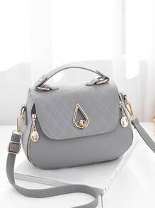 PINCNEL Fashionable Rotating Lock Closure Handbagshoulder BagVintage, CasualWith Adjustable StrapFor Girl, For Woman, For Women, Rookies & White-Collar Workers Bag, Perfect For Office, Work, Business, Commute, Mother Day Gifts, Mom Gifts, Mommy's Essentials, Mommy Bag For Going Out, Fashionable Business Casual Bag For Women, Perfect For Office, Business And Work - Light Grey - View 1