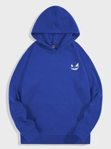 Manfinity Men Cartoon Graphic Kangaroo Pocket Hoodie - Blue - View 1