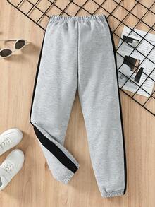 Boys Bear Print Contrast Side Seam Joggers - Light Grey - View 2