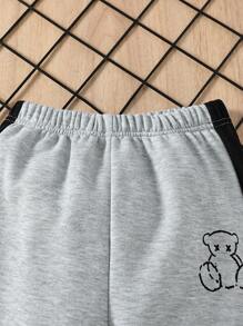 Boys Bear Print Contrast Side Seam Joggers - Light Grey - View 3
