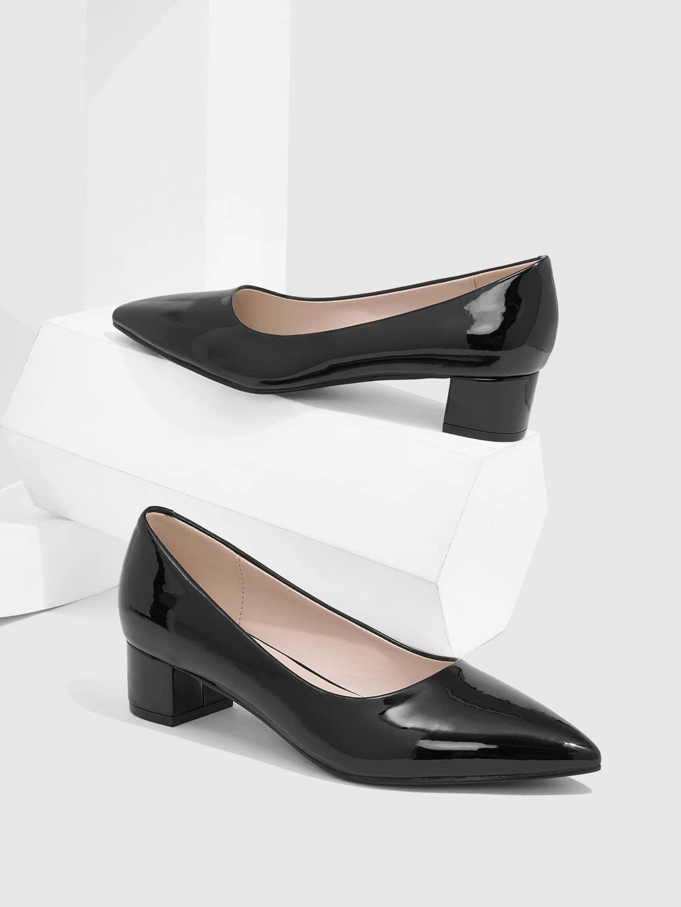 CUCCOO BIZCHIC Minimalist Point Toe Chunky Heeled Court Pumps For Summer Graduation Heels Prom Heels Vacation Shoes Summer Back To School Shoes College Student Shoes Elegant Basics Business Casual Business Chic Spring Shoes Spring Break Easter For Christmas Spring Shoes