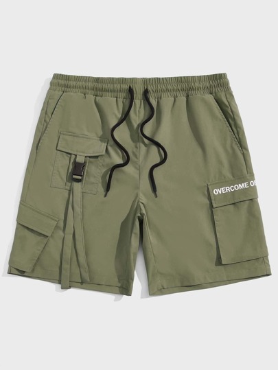 Shorts Cargo Taille À Cordon Avec Poches À Rabat Graphique Et Boucle Pour Hommes