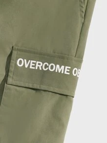 Manfinity VCAY Men Letter Graphic Flap Pocket Buckled Drawstring Waist Cargo Shorts - Army Green - View 3