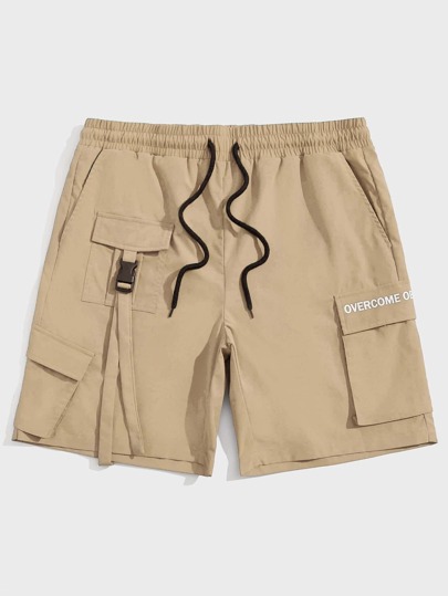 Pantaloncini larghi da uomo con grafica a lettere, tasche con patta, vita con coulisse e fibbia