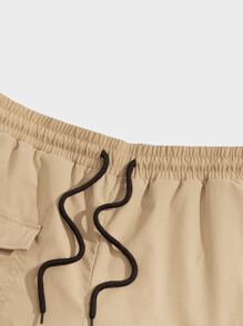 Manfinity VCAY Loose Men's Letter Graphic Flap Pocket Buckled Drawstring Waist Shorts - Khaki - View 3