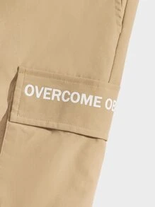 Manfinity VCAY Loose Men's Letter Graphic Flap Pocket Buckled Drawstring Waist Shorts - Khaki - View 4