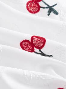 SHEIN MOD 櫻桃圖案雞心領口泡泡袖緊身上衣頭巾下擺短款襯衫 - 白色 - 查看 3